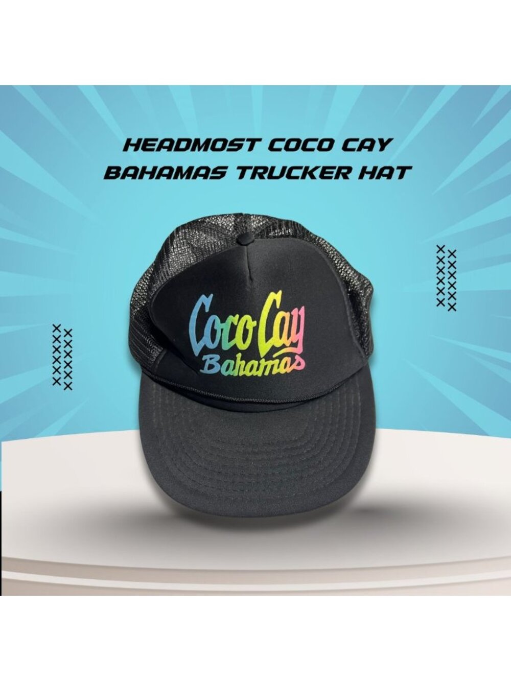 Coco Cay Bahamas Trucker Hat By Headmost Black Mesh Adjustable Snapback